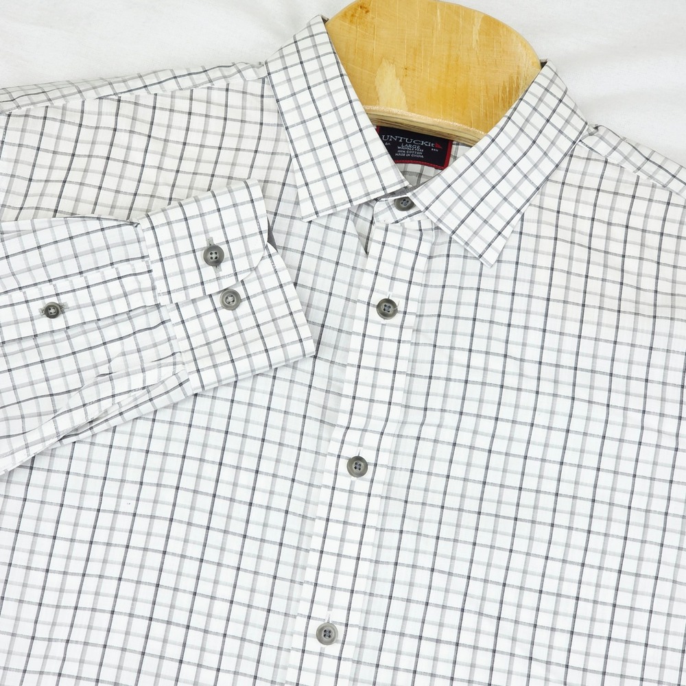 UNTUCKit Button Down Shirt Mens Large White Black Tattersall Wrinkle Free Cotton